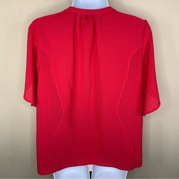 Who What Wear Melon Red Pink Blouse Button Down Ruffle Layered Sleeve Medium - Picture 5 of 8